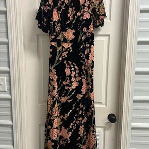 ModCloth M Floral Black Maxi Dress